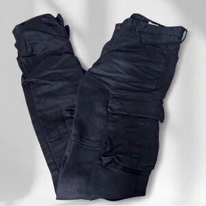 Smoke Rise Black Stacked Cargo Pants with Side Pocket